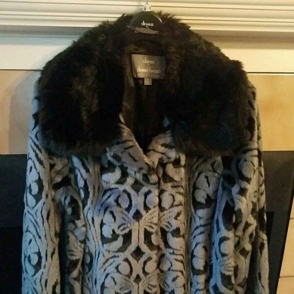 Dennis Basso Platinum jacquard faux fur jacket